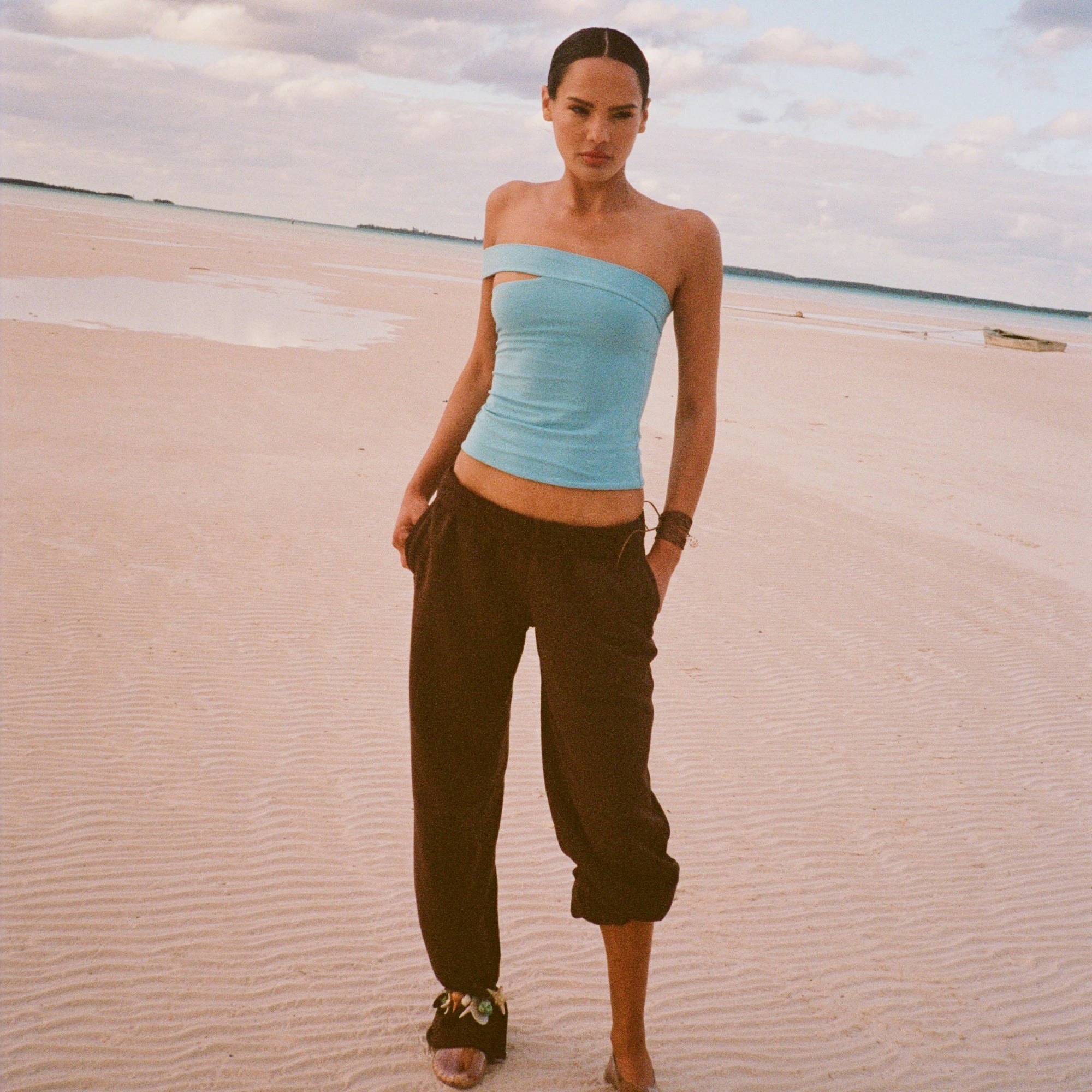 COTTON JERSEY ASYMMETRICAL TOP - WATER - image 17