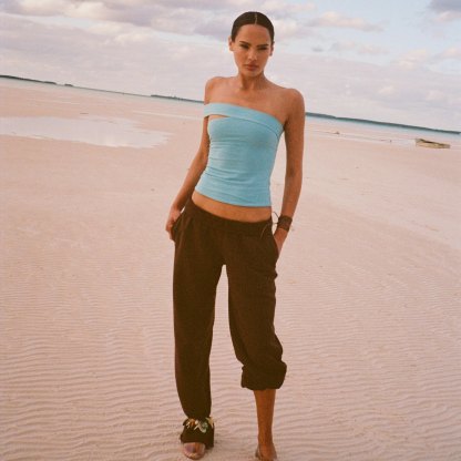 COTTON JERSEY ASYMMETRICAL TOP - WATER - image 17