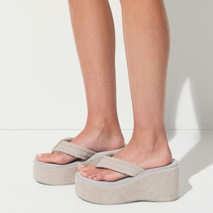 TERRY PLATFORM SANDAL - STONE