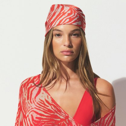 SKIMS ACCESSORIES HEADSCARF - CARMINE ZEBRA PRINT