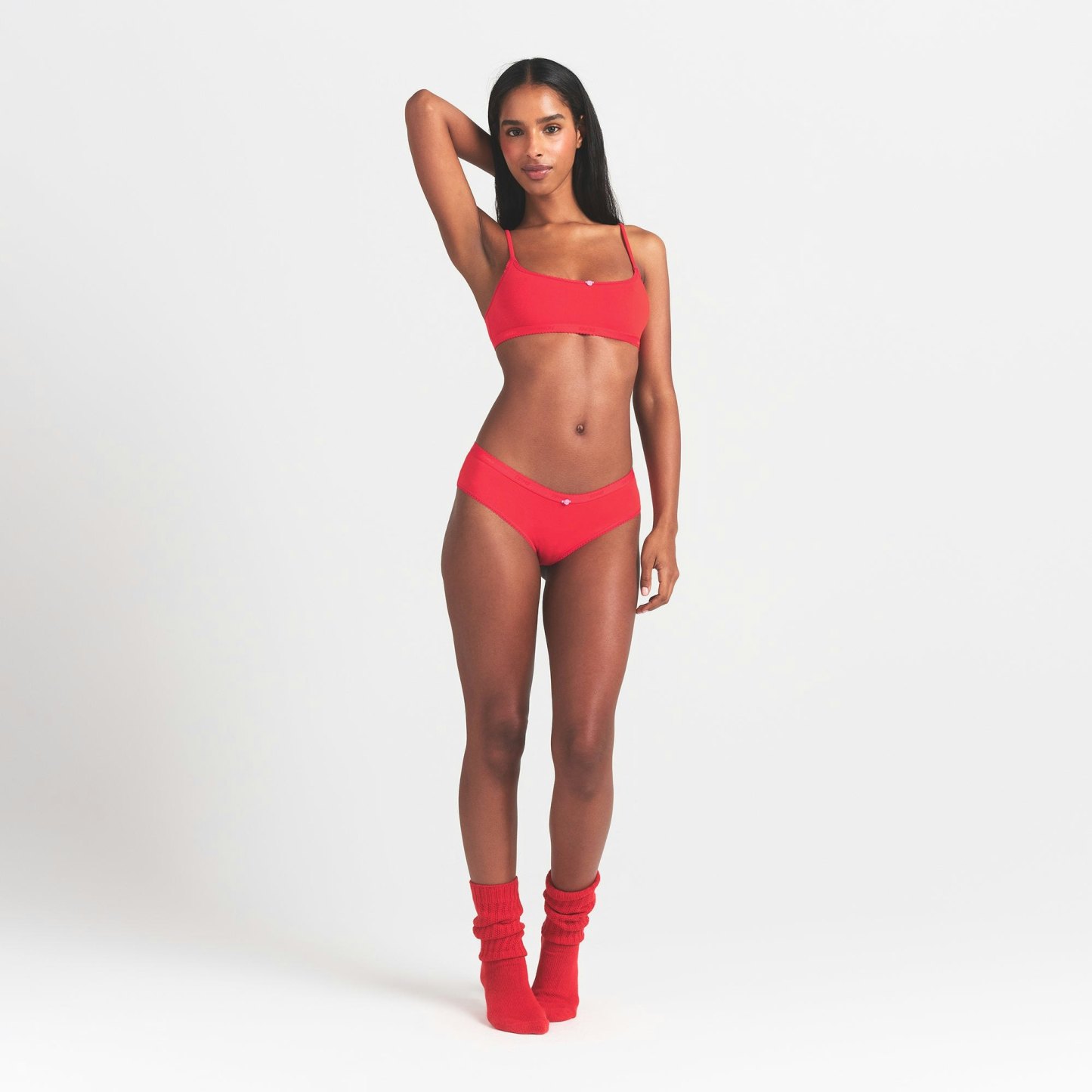 LIGHTWEIGHT COTTON LOGO PICOT HIPSTER - RUBY TONAL