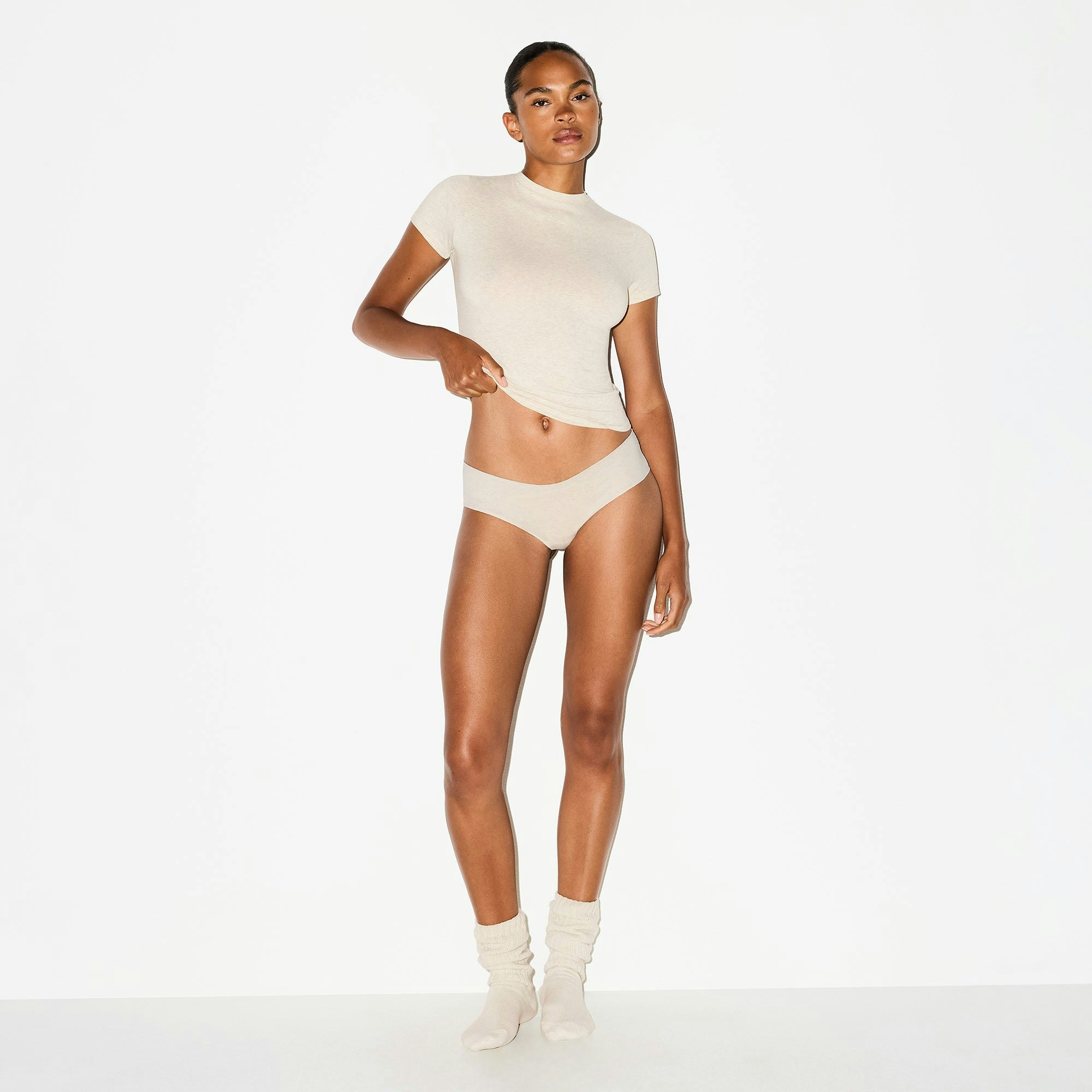 LIGHTWEIGHT COTTON RUCHED BACK HIPSTER - OATMEAL HEATHER
