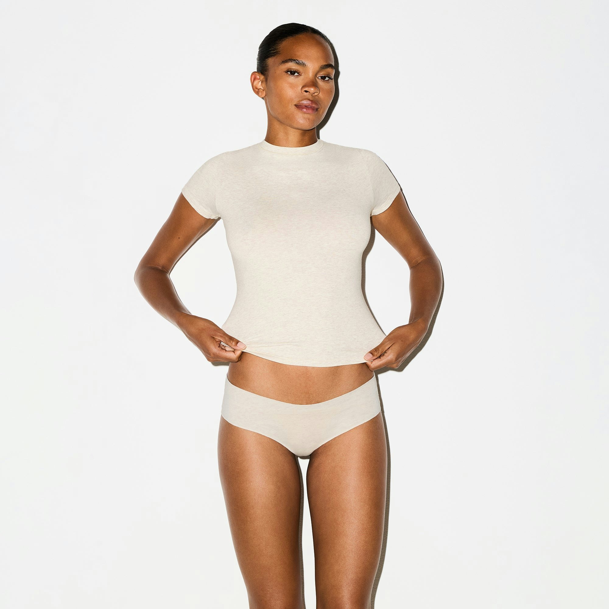 LIGHTWEIGHT COTTON RUCHED BACK HIPSTER - OATMEAL HEATHER