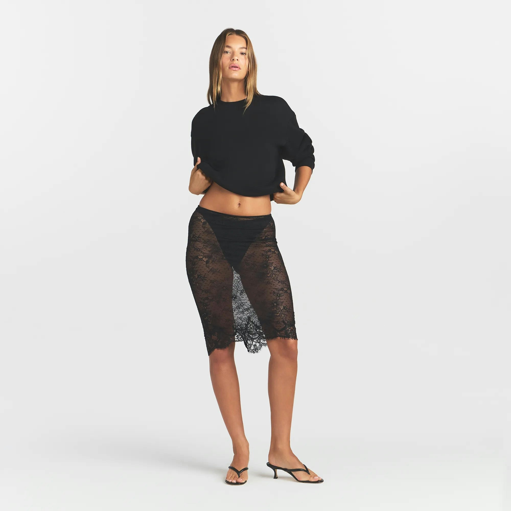 ULTRA FINE LACE MIDI SKIRT - OBSIDIAN