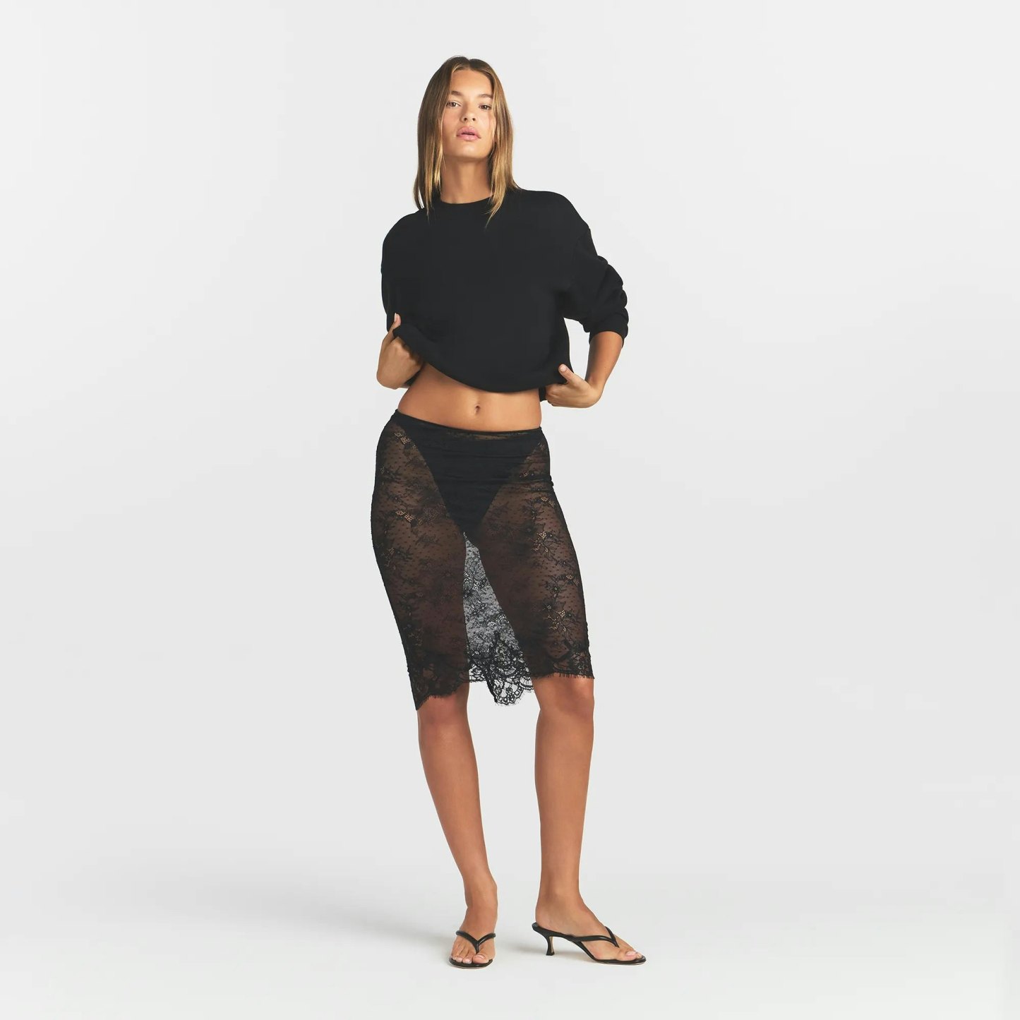 ULTRA FINE LACE MIDI SKIRT - OBSIDIAN