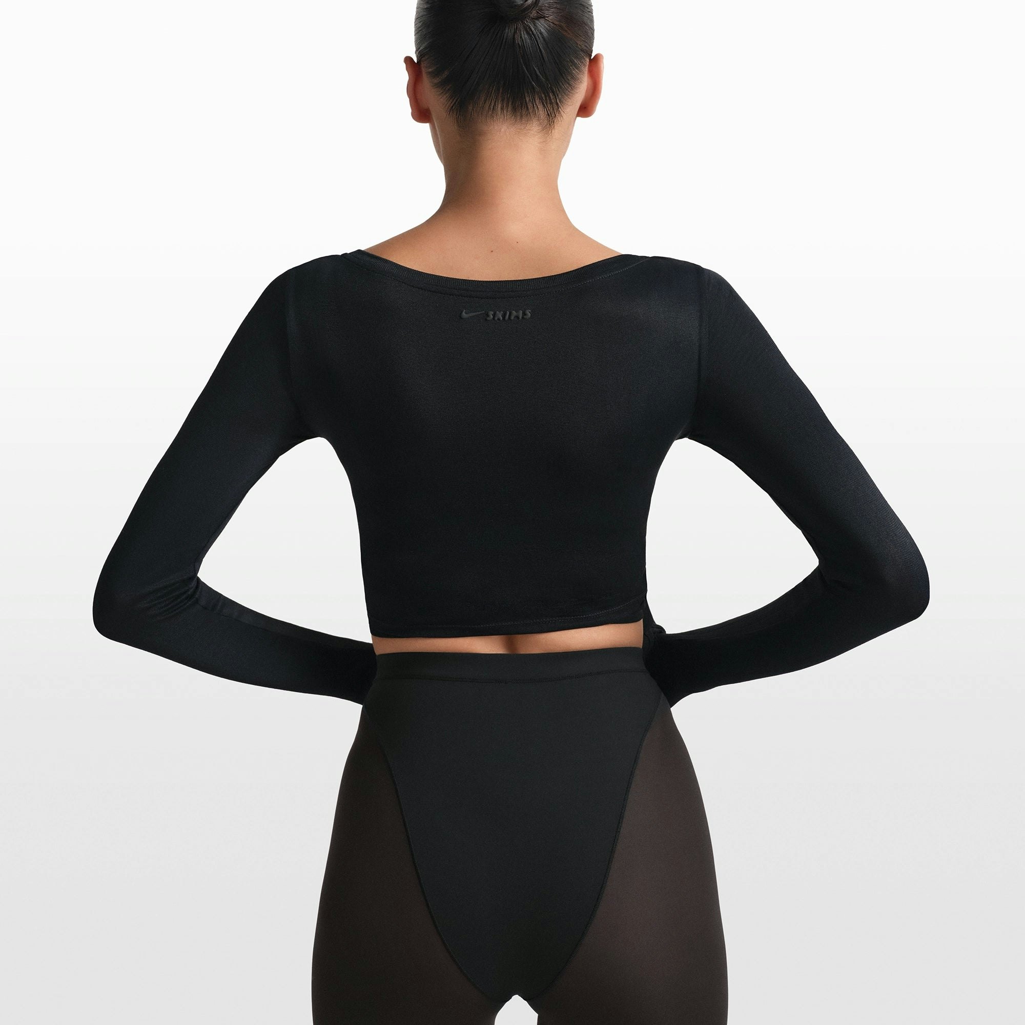 NikeSKIMS STRETCH KNIT WRAP LONG SLEEVE CROPPED TOP - OBSIDIAN - image 5