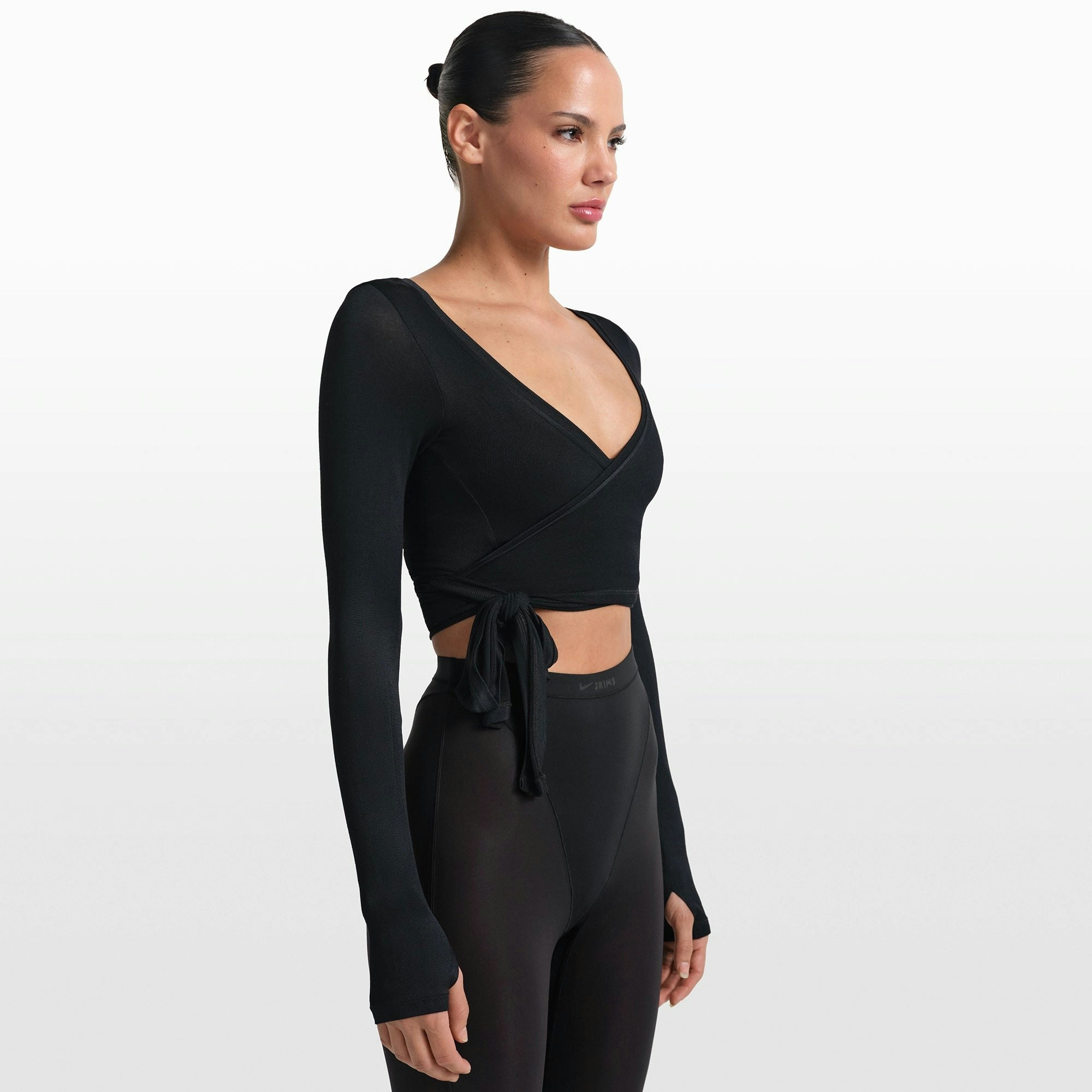 NikeSKIMS STRETCH KNIT WRAP LONG SLEEVE CROPPED TOP - OBSIDIAN - image 4