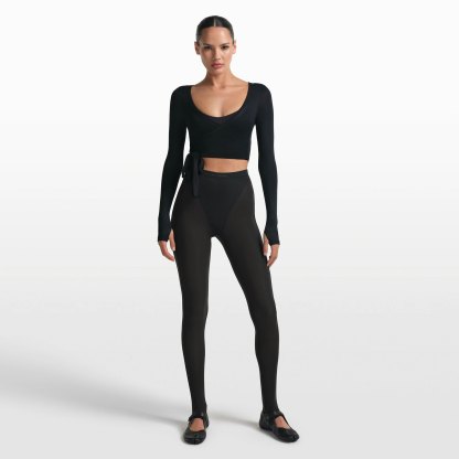 NikeSKIMS STRETCH KNIT WRAP LONG SLEEVE CROPPED TOP - OBSIDIAN