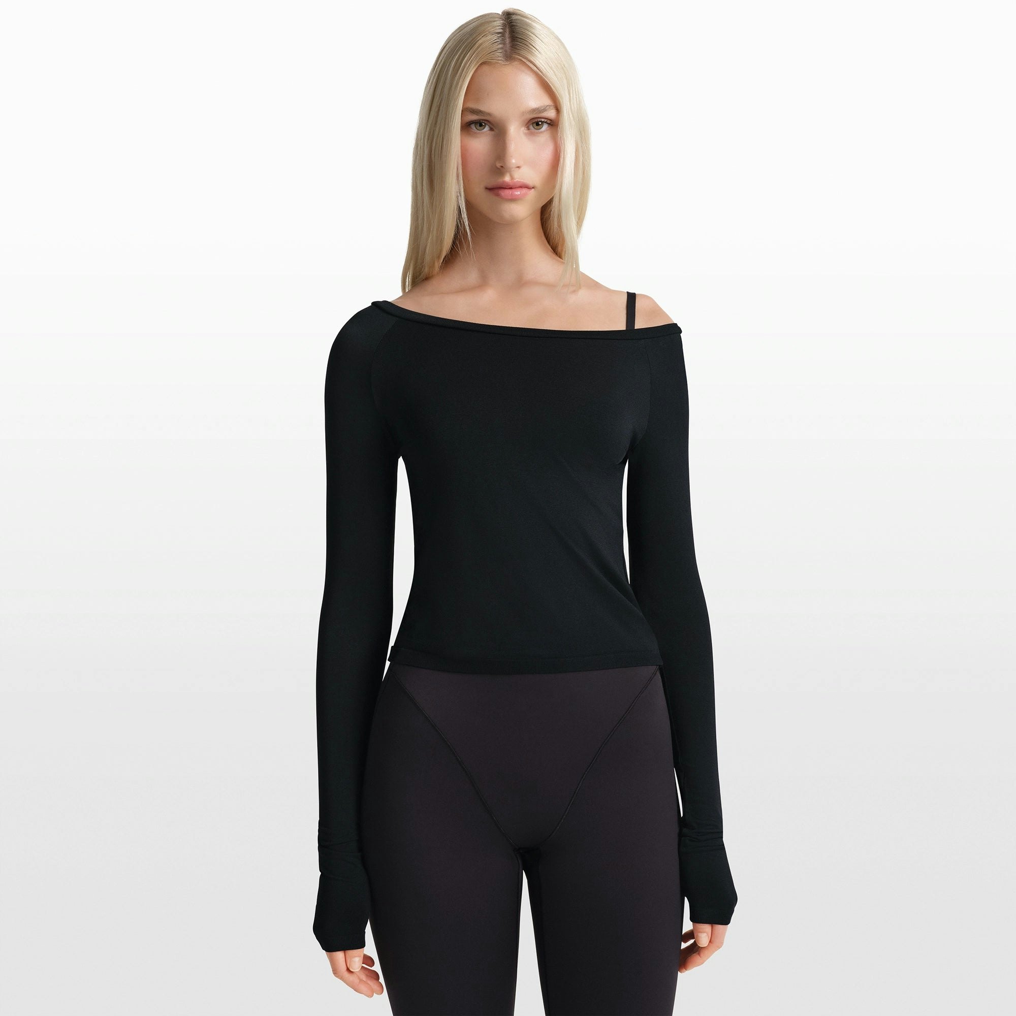 NikeSKIMS STRETCH KNIT LONG SLEEVE BOATNECK TOP - OBSIDIAN - image 2