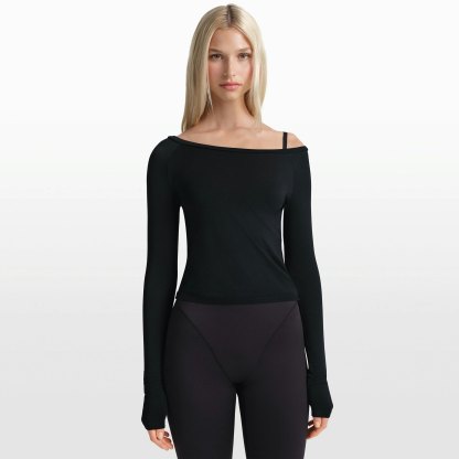 NikeSKIMS STRETCH KNIT LONG SLEEVE BOATNECK TOP - OBSIDIAN - image 2