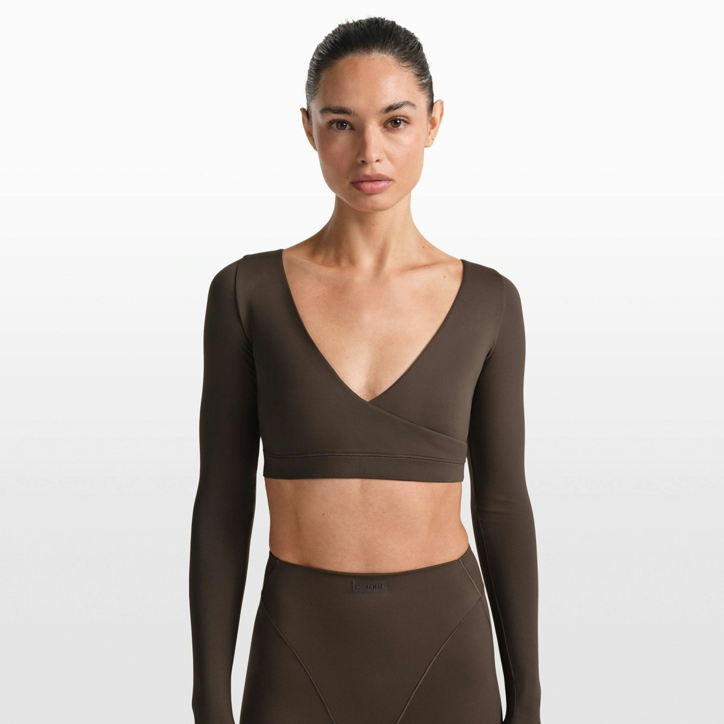 NikeSKIMS MATTE WRAP LONG SLEEVE CROPPED TOP - DARK SEPIA - image 9