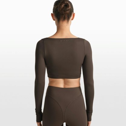 NikeSKIMS MATTE WRAP LONG SLEEVE CROPPED TOP - DARK SEPIA - image 11