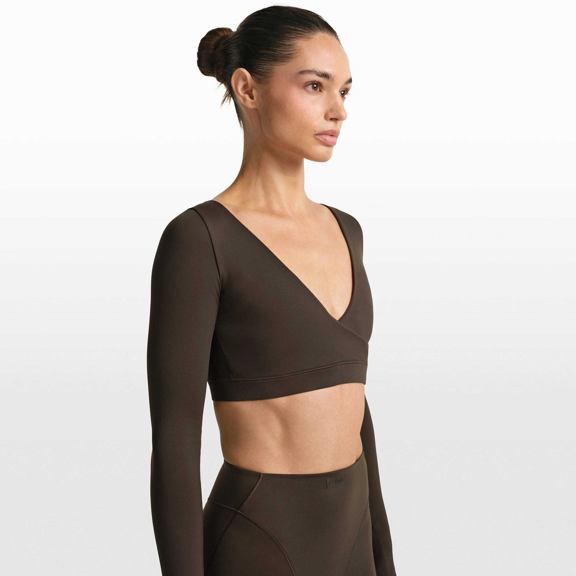 NikeSKIMS MATTE WRAP LONG SLEEVE CROPPED TOP - DARK SEPIA - image 10