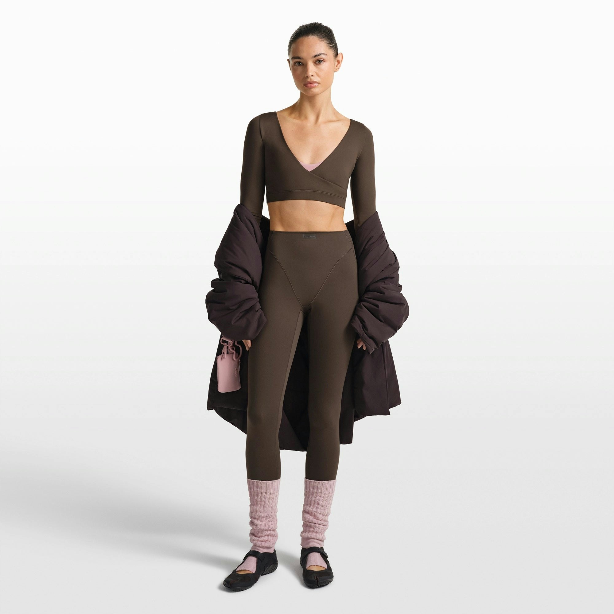 NikeSKIMS MATTE WRAP LONG SLEEVE CROPPED TOP - DARK SEPIA - image 8