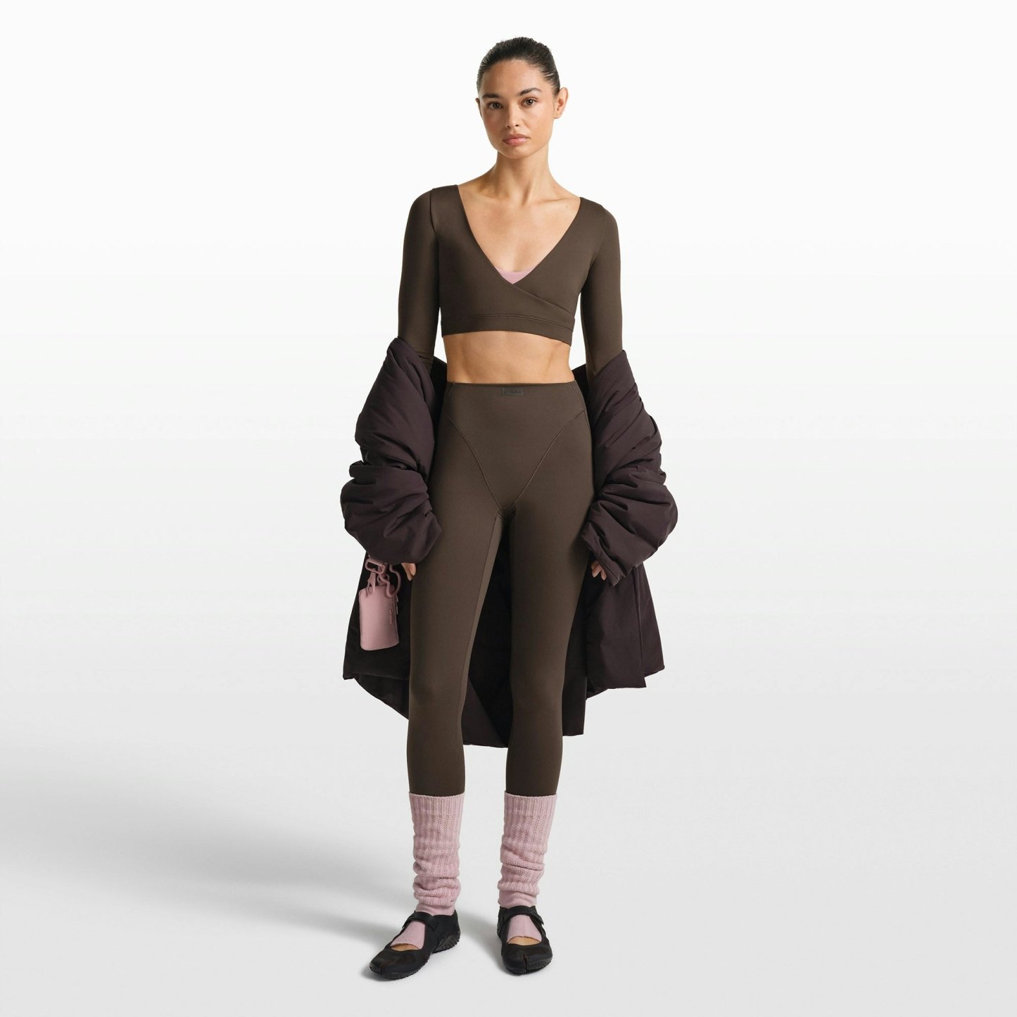 NikeSKIMS MATTE WRAP LONG SLEEVE CROPPED TOP - DARK SEPIA - image 8