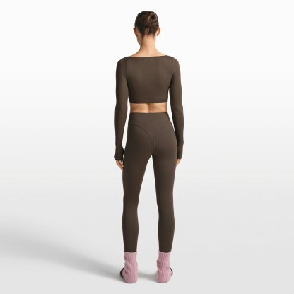 NikeSKIMS MATTE WRAP LONG SLEEVE CROPPED TOP - DARK SEPIA - image 12