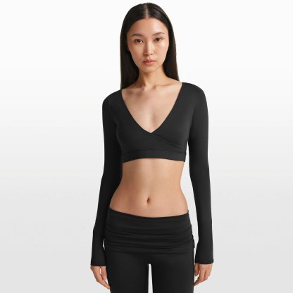NikeSKIMS MATTE WRAP LONG SLEEVE CROPPED TOP - OBSIDIAN - image 2