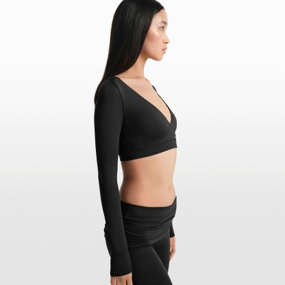 NikeSKIMS MATTE WRAP LONG SLEEVE CROPPED TOP - OBSIDIAN - image 3
