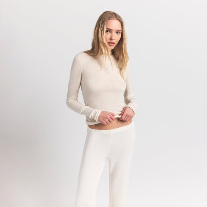 FEATHERWEIGHT CASHMERE LONG SLEEVE TOP - EGRET - image 2