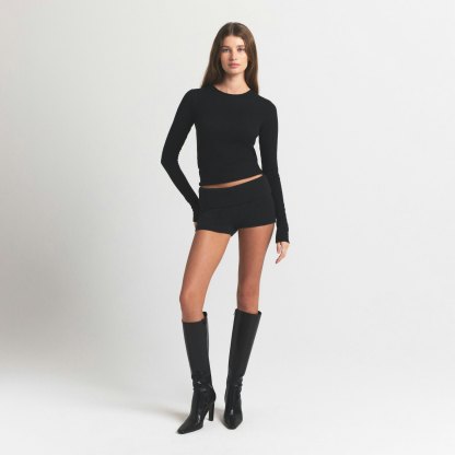 FEATHERWEIGHT CASHMERE LONG SLEEVE TOP - ONYX - image 18