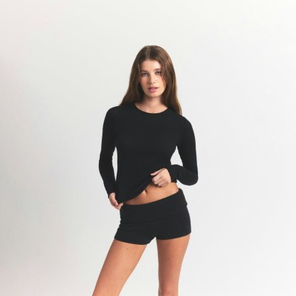 FEATHERWEIGHT CASHMERE LONG SLEEVE TOP - ONYX - image 19