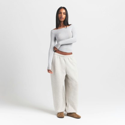 SHEER MODAL LONG SLEEVE BOATNECK TOP - HEATHER GREY - image 9