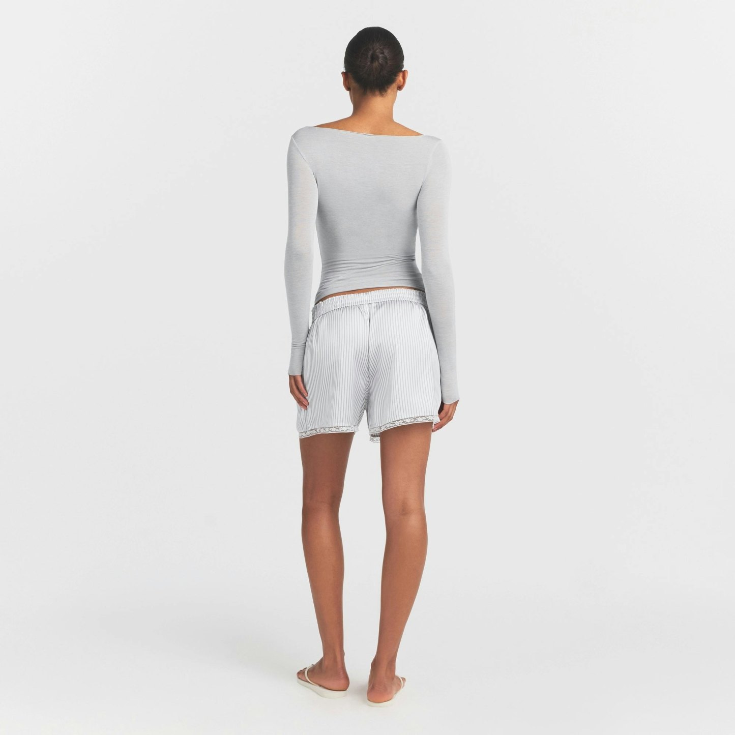 SHEER MODAL LONG SLEEVE BOATNECK TOP - HEATHER GREY - image 8