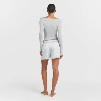 SHEER MODAL LONG SLEEVE BOATNECK TOP - HEATHER GREY - image 8