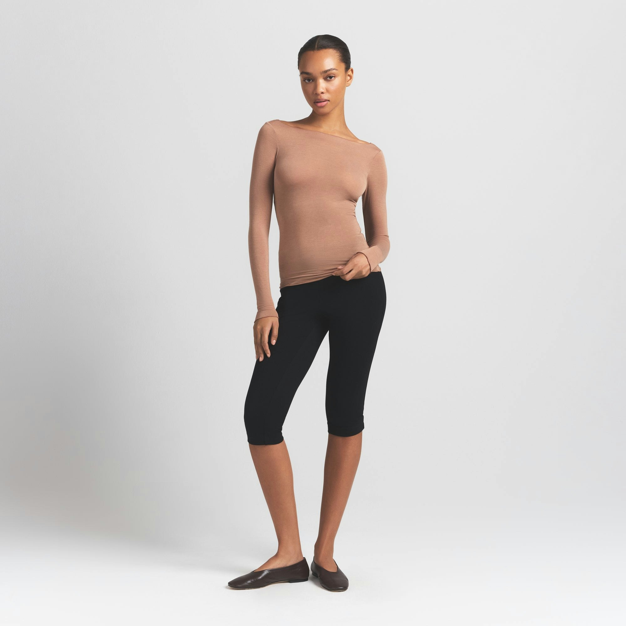 SHEER MODAL LONG SLEEVE BOATNECK TOP - SIENNA - image 13