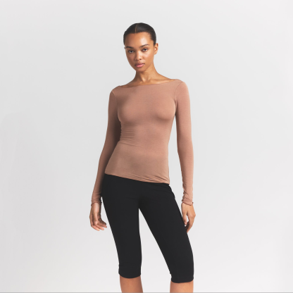 SHEER MODAL LONG SLEEVE BOATNECK TOP - SIENNA - image 15