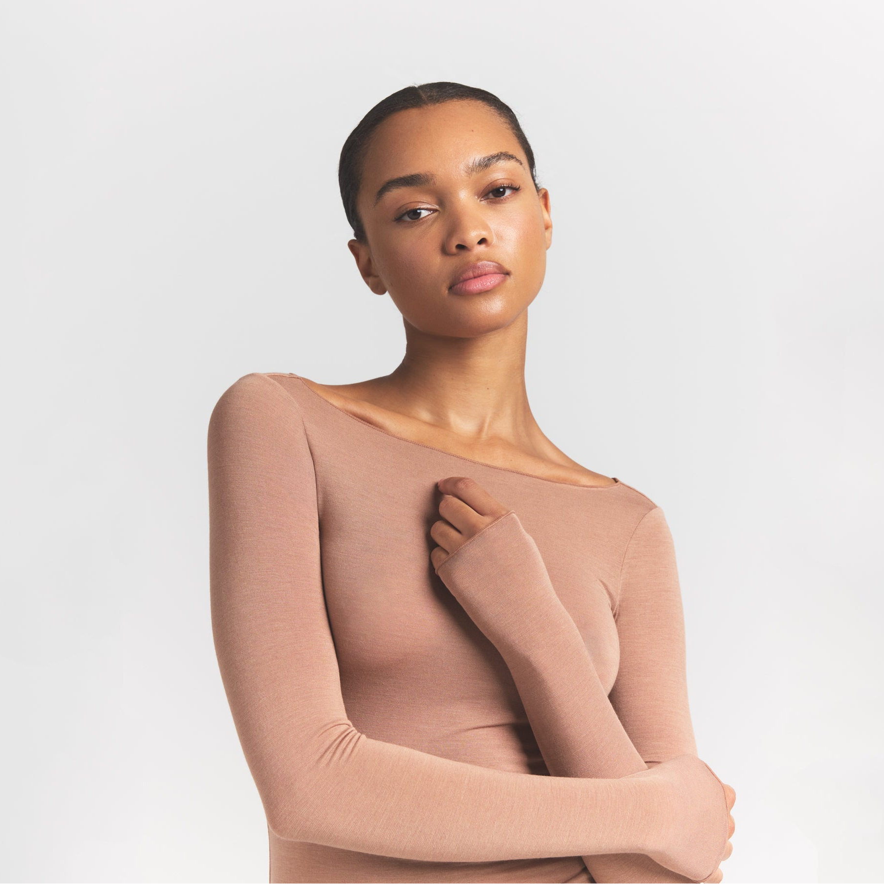 SHEER MODAL LONG SLEEVE BOATNECK TOP - SIENNA - image 14