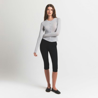 SHEER MODAL CARDIGAN WITH COVERED BUTTONS - HEATHER GREY