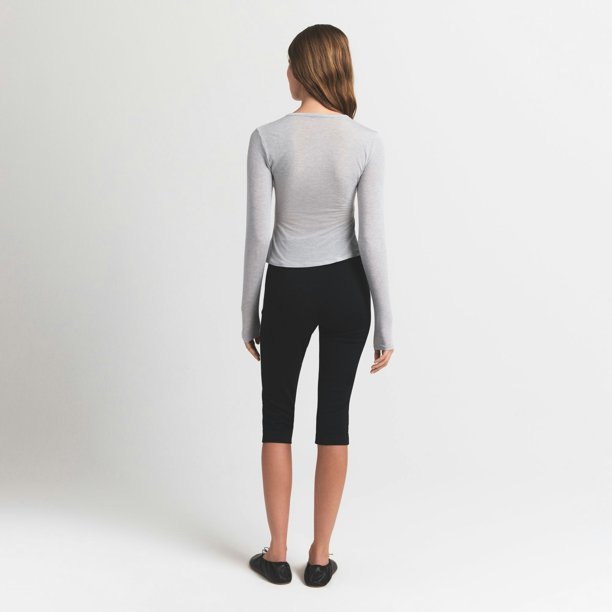 SHEER MODAL CARDIGAN WITH COVERED BUTTONS - HEATHER GREY - image 4