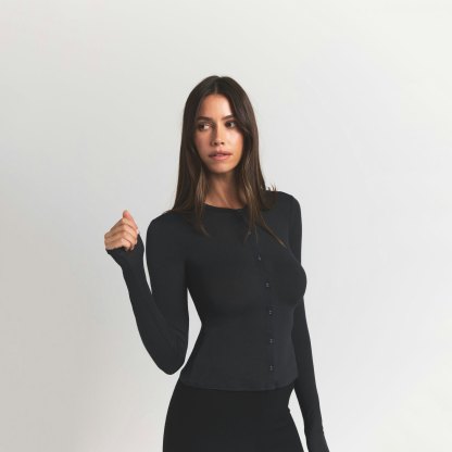 SHEER MODAL CARDIGAN WITH COVERED BUTTONS - ONYX - image 20