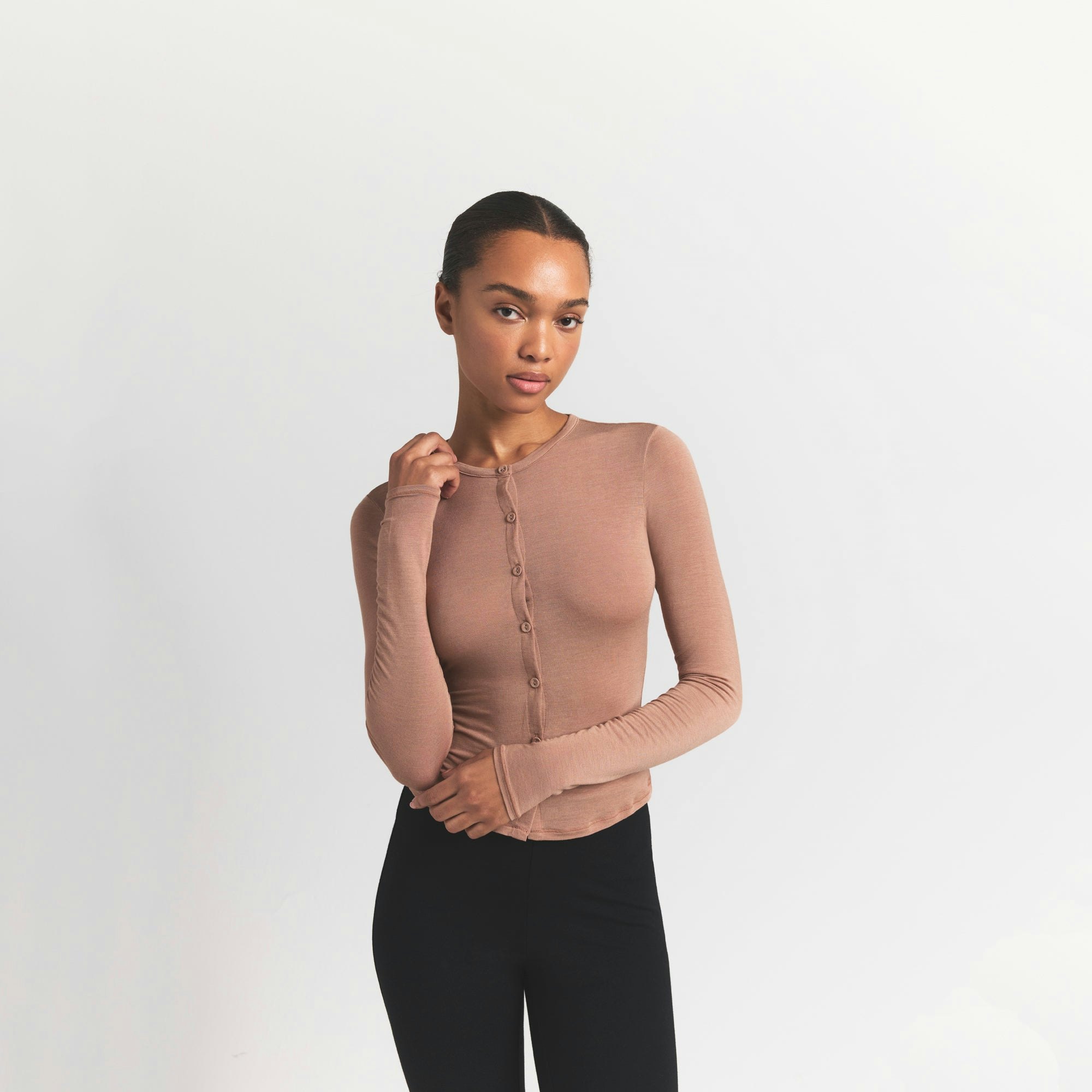 SHEER MODAL CARDIGAN WITH COVERED BUTTONS - SIENNA - image 10