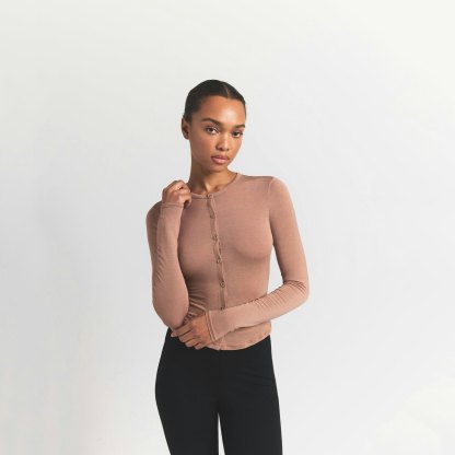 SHEER MODAL CARDIGAN WITH COVERED BUTTONS - SIENNA - image 10