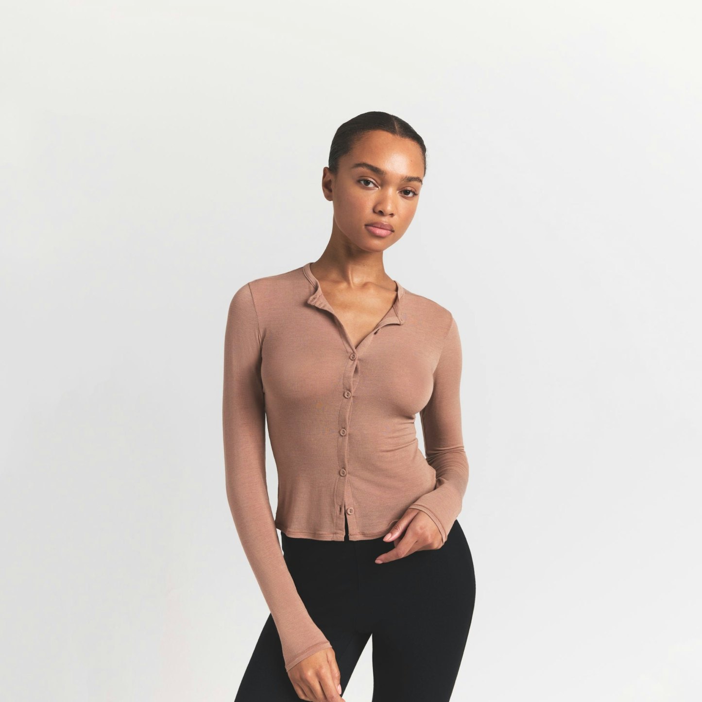SHEER MODAL CARDIGAN WITH COVERED BUTTONS - SIENNA - image 8