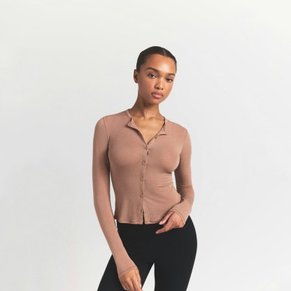 SHEER MODAL CARDIGAN WITH COVERED BUTTONS - SIENNA - image 8