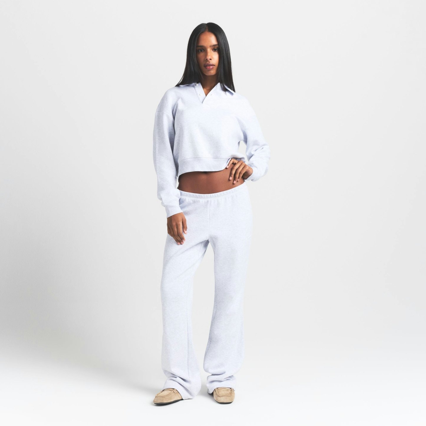 COTTON FLEECE POLO SWEATSHIRT - LIGHT HEATHER GREY - image 6