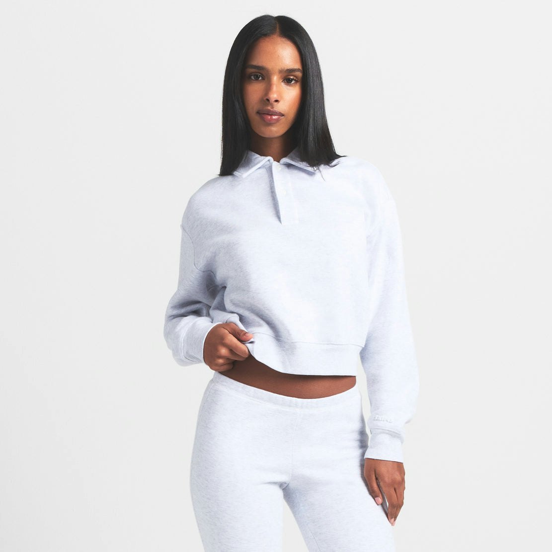 COTTON FLEECE POLO SWEATSHIRT - LIGHT HEATHER GREY - image 7