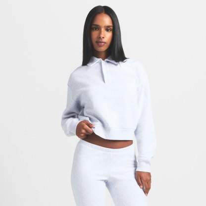 COTTON FLEECE POLO SWEATSHIRT - LIGHT HEATHER GREY - image 7