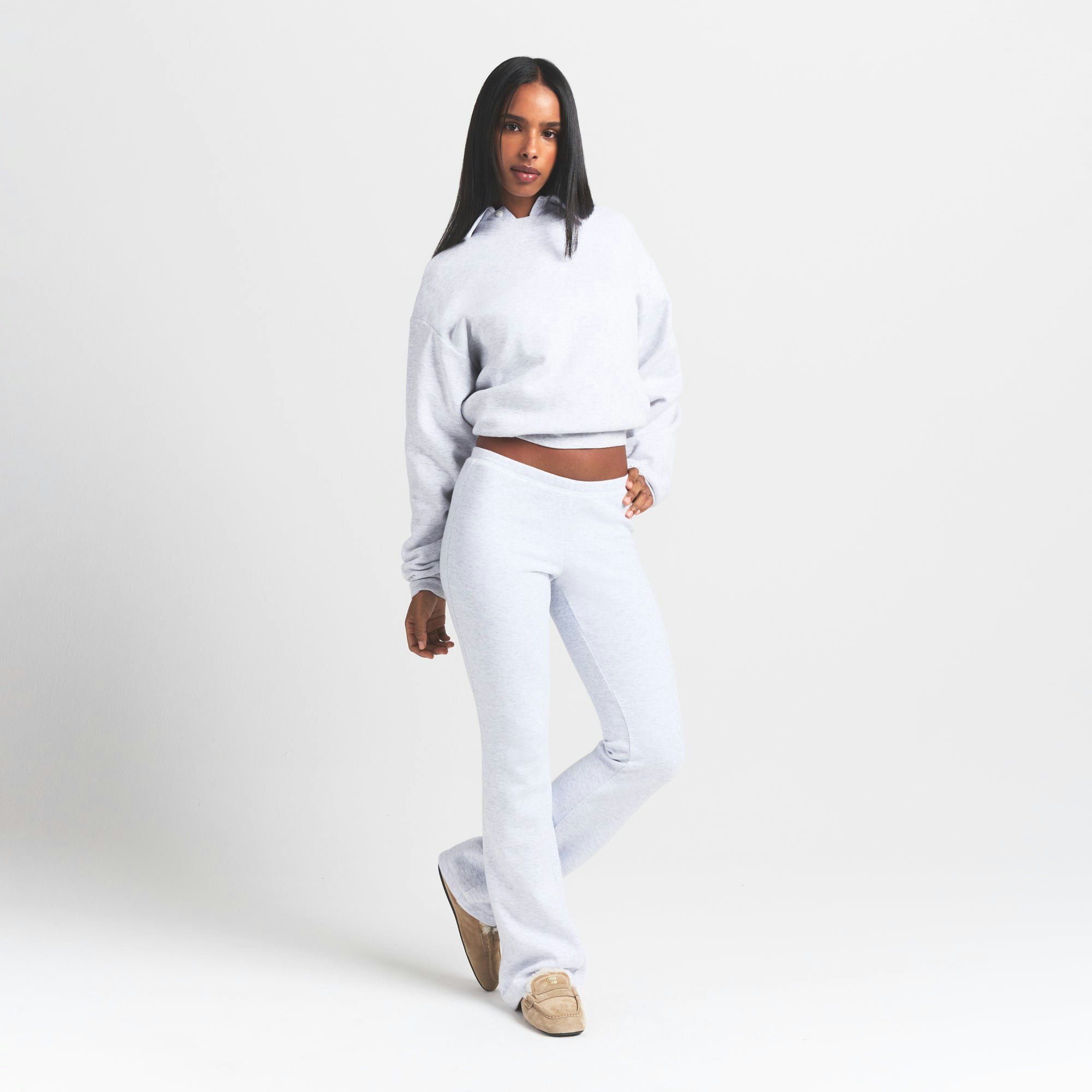 COTTON FLEECE POLO SWEATSHIRT - LIGHT HEATHER GREY - image 8