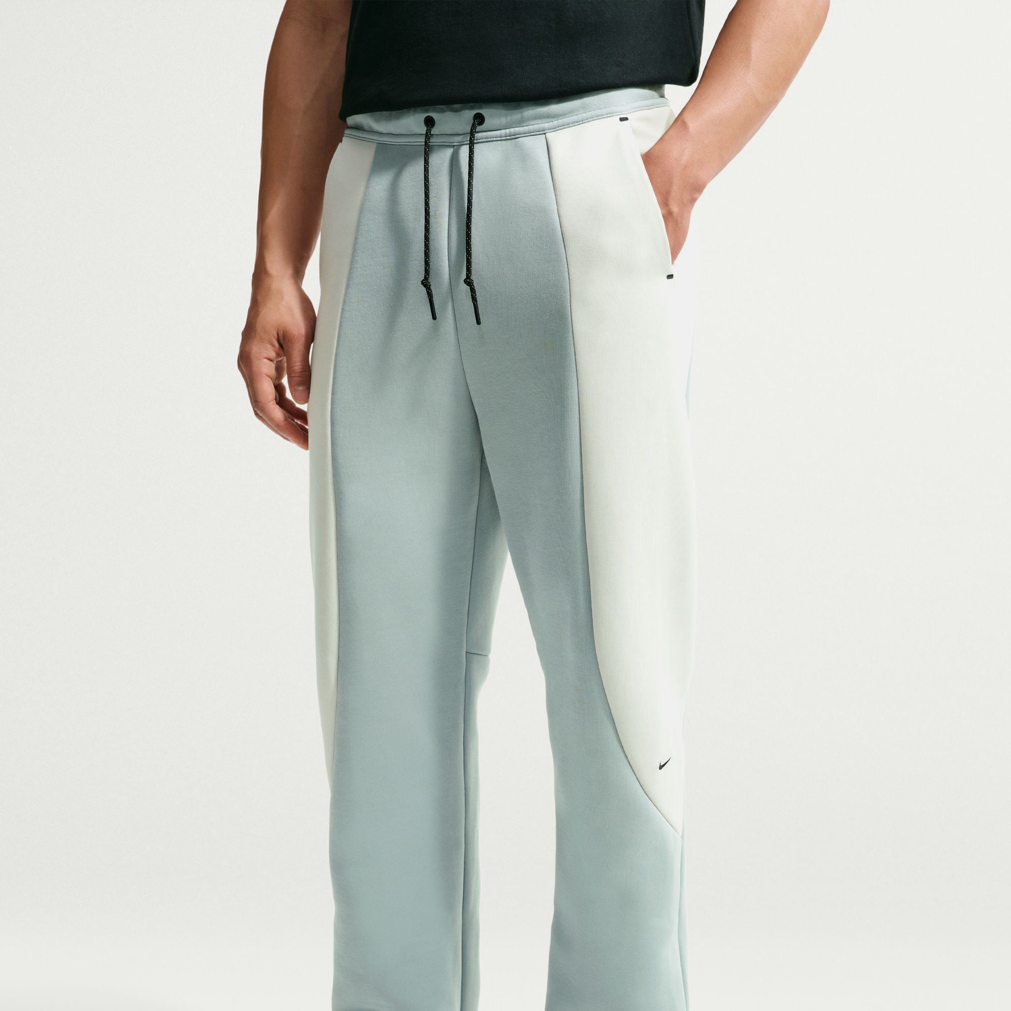 Nike Tech Men's Colour-Block Open-Hem Fleece Trousers - Light Pumice/Light Bone/Black/Black