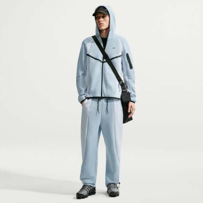 Nike Tech Men's Colour-Block Open-Hem Fleece Trousers - Light Armory Blue/Football Grey/Black