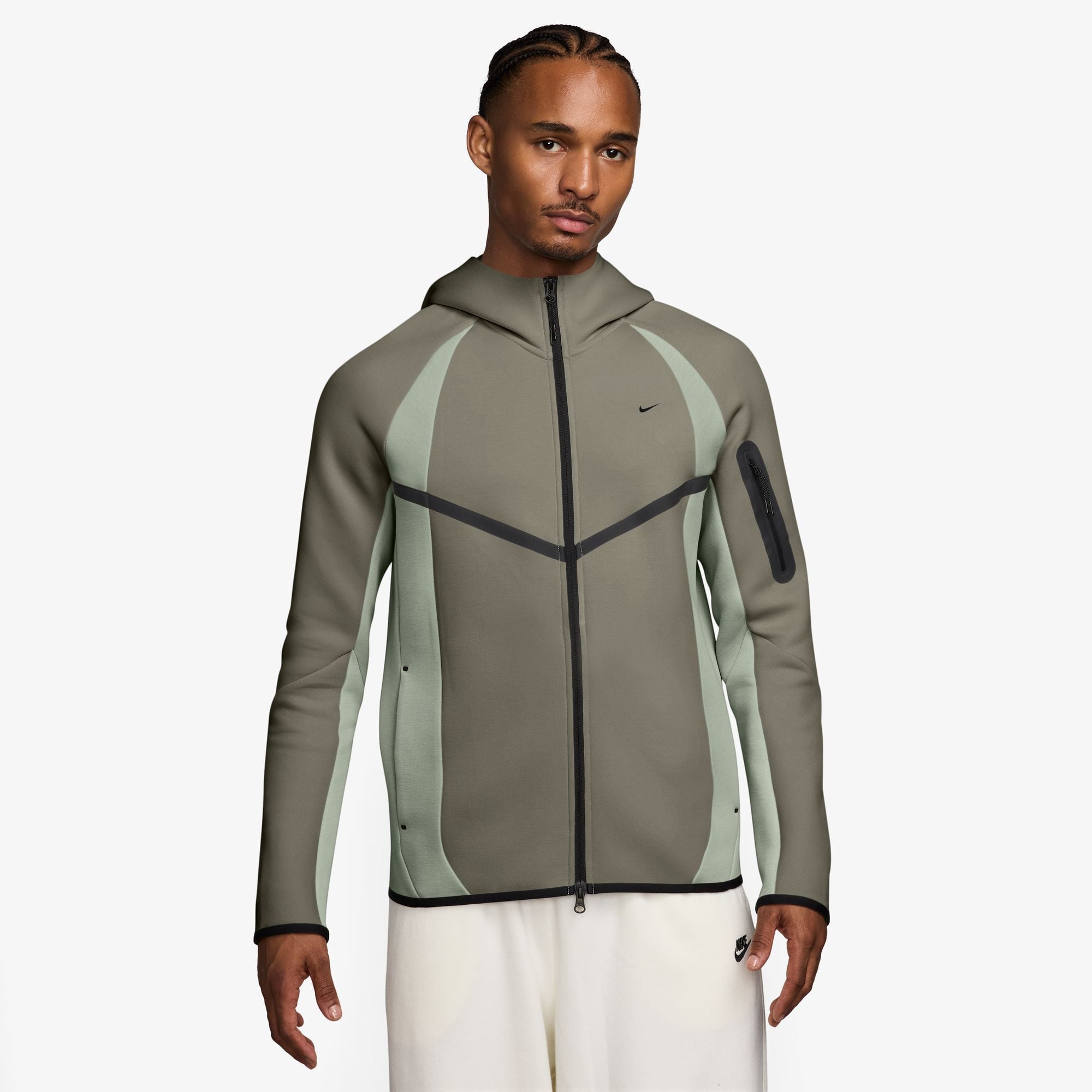 Nike Tech Men's Colour-Block Full-Zip Fleece Windrunner Jacket - Silver Sage/Jade Horizon/Black