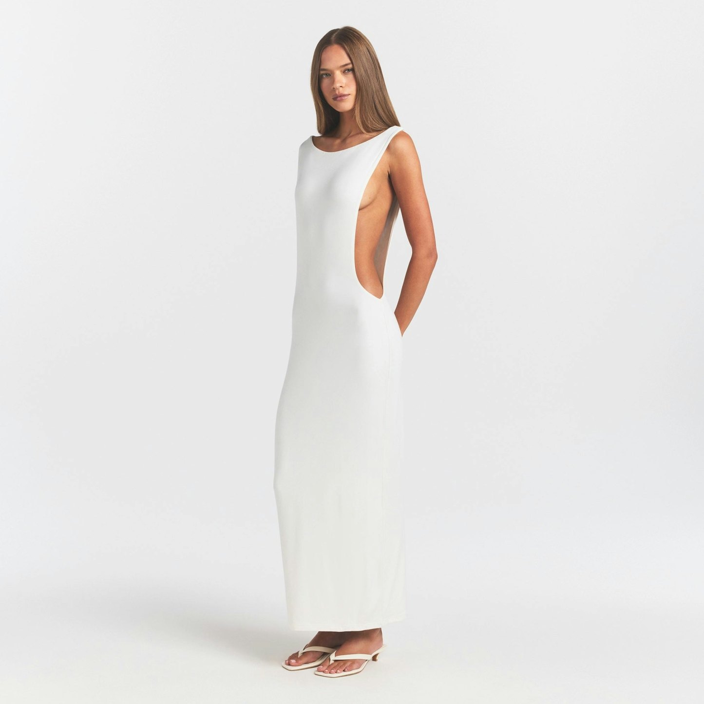 SMOOTH LAYERS CUT OUT LONG DRESS - EGRET - image 12