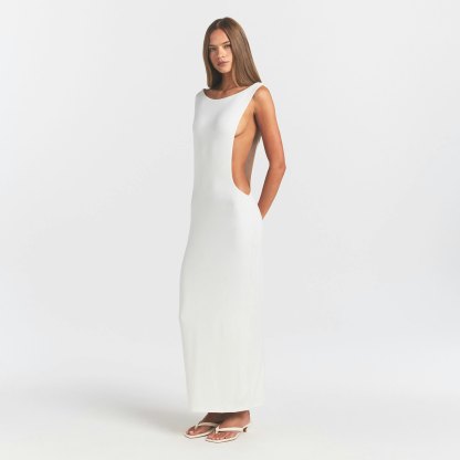 SMOOTH LAYERS CUT OUT LONG DRESS - EGRET - image 12