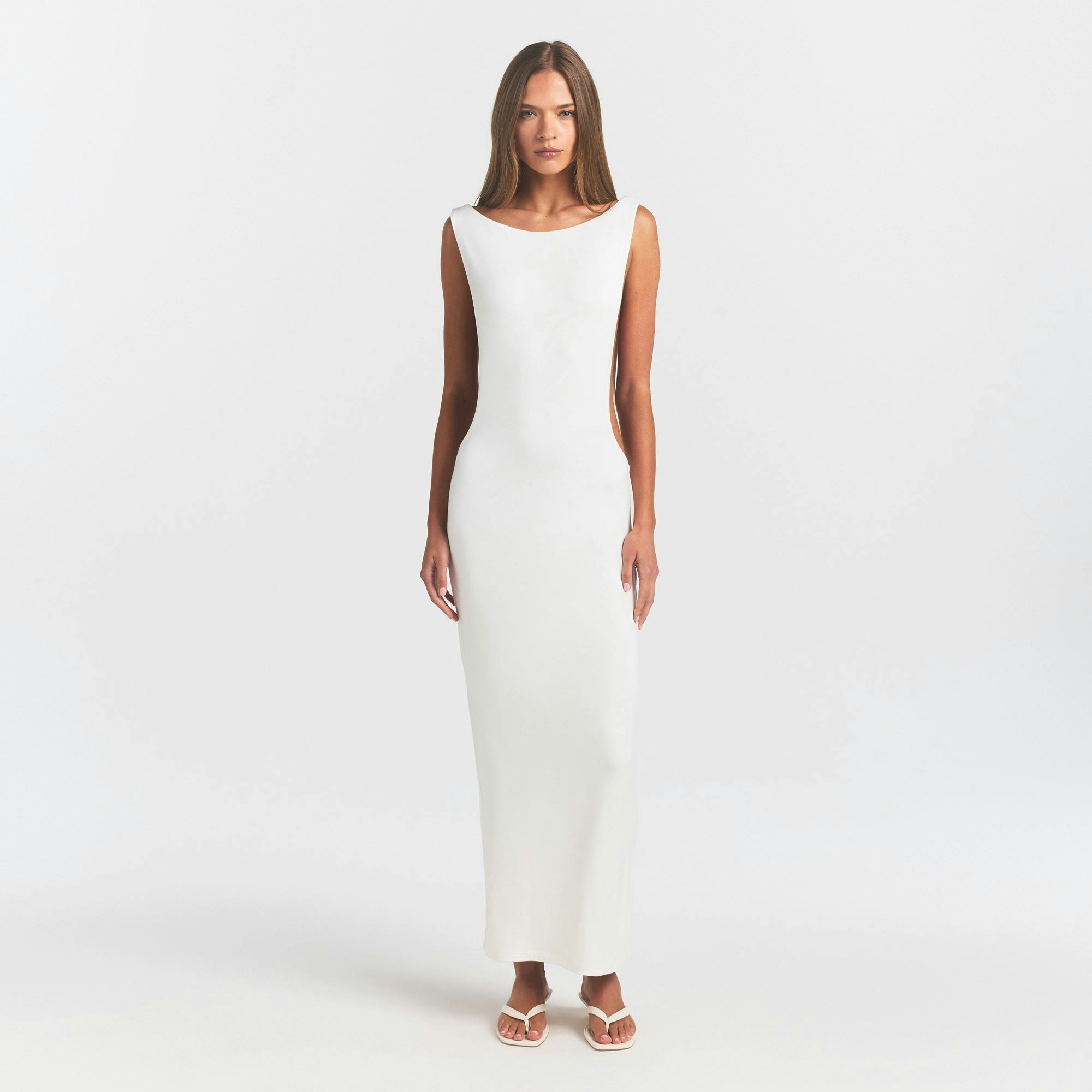 SMOOTH LAYERS CUT OUT LONG DRESS - EGRET - image 14