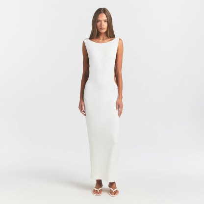 SMOOTH LAYERS CUT OUT LONG DRESS - EGRET - image 14