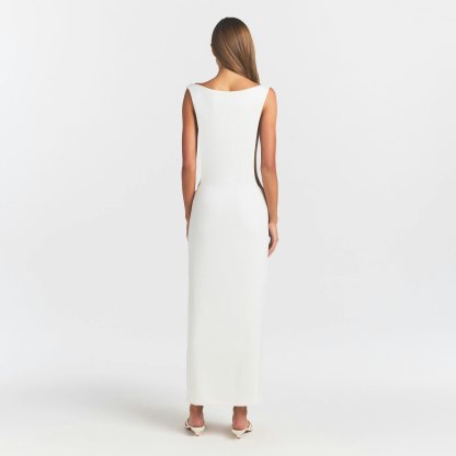 SMOOTH LAYERS CUT OUT LONG DRESS - EGRET - image 15